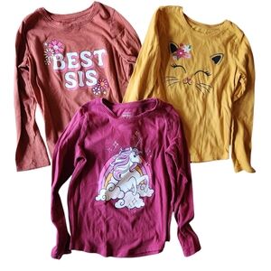 Jumping Beans Girls' Long Sleeve Best Sis Cat Unicorn Shirts Bundle of 3 Size 6